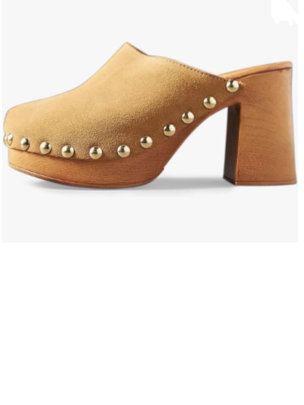 YDN Camel Suede Studded Platform Clog Mules
